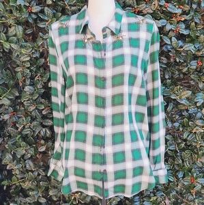 🥰 Glam Western Beaded Plaid button up NWOT